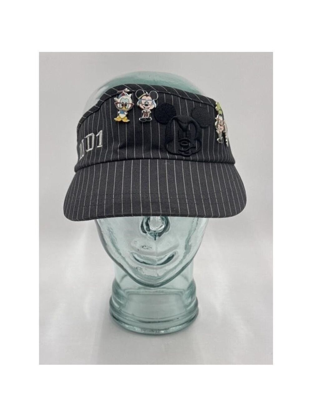 Disney Parks Mickey Mouse Pinstripe Visor & Collector Pins (4)